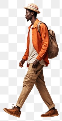 PNG  A happy African traveler walking footwear backpack. AI generated Image by rawpixel.