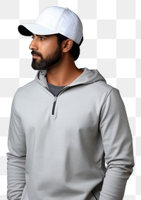 PNG  Cap mockup gray recreation sweatshirt.