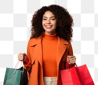 PNG Happy young Latin lady holding shopping bags handbag adult coat.