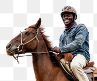 PNG Joyful African man riding horse with safety helmet mammal animal adult.