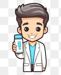 PNG  Pharmacist cartoon holding pill biochemistry portability stethoscope.