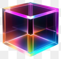 PNG  3D render of cube neon icon light glass illuminated.