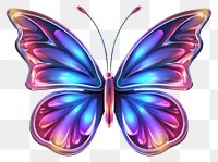 PNG  3D render of neon butterfly icon pattern purple illuminated.