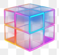 PNG  3D render of neon cube icon glass toy illuminated.