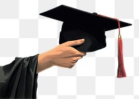 PNG  Graduation cap holding hand intelligence.