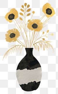 PNG Flower black vase in the style of ink folk art-inspired illustrations painting plant inflorescence.
