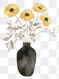 PNG Flower black vase in the style of ink folk art-inspired illustrations plant white background creativity.