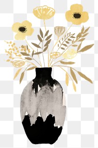 PNG Flower black vase in the style of ink folk art-inspired illustrations painting plant creativity.