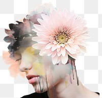 PNG Flower photo and line art look like brain portrait painting petal.