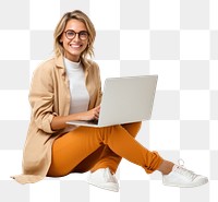 PNG  A happy woman sitting with her labtop and succes post computer laptop adult