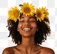 PNG Young african american woman sunflower laughing portrait.
