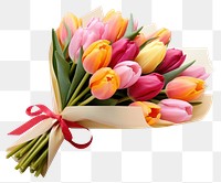 PNG  A Bouquet of spring tulips with different color flowers wrapped in paper for present ribbon plant inflorescence. AI generated Image by rawpixel.