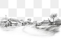 PNG Small village drawing sketch outdoors. 