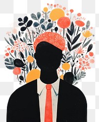 PNG  Silhouette shape of a man with flowers art painting pattern. AI generated Image by rawpixel.