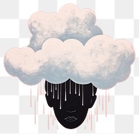 PNG  Silhouette shape of a woman with cloud and cloud raining art painting advertisement. AI generated Image by rawpixel.