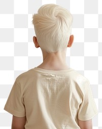 PNG A albino kid wear cream t shirt child back hairstyle.
