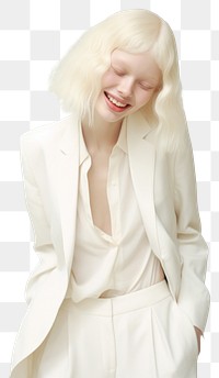 PNG A happy albino woman wear cream casual suit portrait fashion smile.
