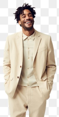 PNG A happy mixed race british man wear cream casual suit fashion blazer adult.