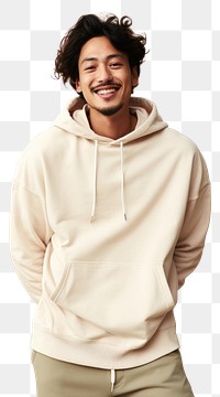 PNG A happy mixed race korean man wear cream hoodie sweatshirt sweater smile.