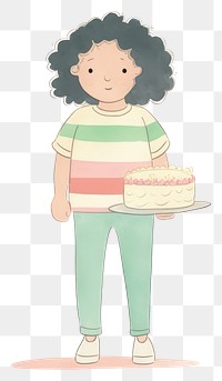 PNG  Girl holding cake athlete character dessert child food.