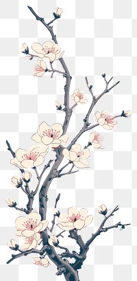 PNG  Chinese seamless plum blossom vintage art flower plant