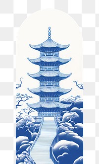 PNG  Chinese seamless element blue and white architecture building pagoda.