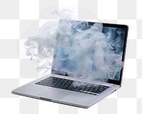 PNG  A laptop computer smoke white background.