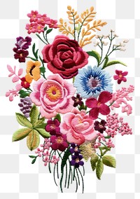 PNG Flower bouquet embroidery pattern plant. AI generated Image by rawpixel.