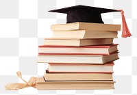 PNG  Graduation hat on a stack of books publication intelligence achievement. AI generated Image by rawpixel.