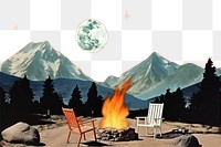 PNG Collage Retro dreamy campfire astronomy mountain outdoors.