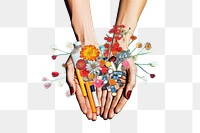 PNG Retro dreamy of hand with medicine finger flower adult.