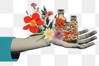 PNG Retro dreamy of hand with medicine art flower adult.