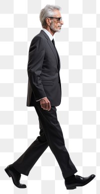 PNG A senior man walking in studio wearing suit footwear portrait tuxedo.