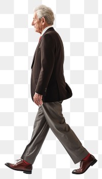 PNG A senior man walking in studio wearing suit footwear portrait standing.