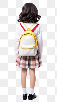 PNG Asian school girl backpack portrait skirt.