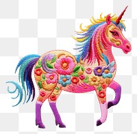 PNG Unicorn in embroidery style pattern animal mammal.