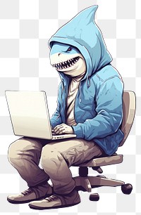 PNG  Shark laptop computer using laptop. AI generated Image by rawpixel.