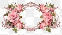 PNG Elegant floral frame with pink roses and green leaves. Roses and leaves create a vintage floral design. Perfect for floral-themed projects and invitations. 