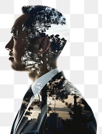 PNG Double exposure photography businessman and teamwork portrait adult white background.