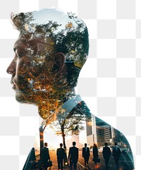 PNG Double exposure photography businessman and teamwork portrait white background transportation.
