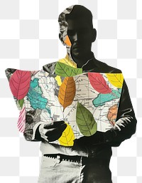 PNG Paper collage of man holding map art creativity standing.