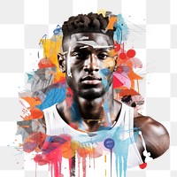 PNG Paper collage of athlete portrait art painting.
