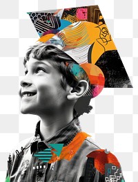 PNG Paper collage of graduation kid portrait art smiling.