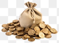 PNG Opened bag of coins money white background accessories.