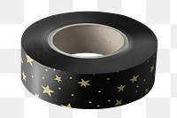 Gold star patterned black washi tape png, transparent background