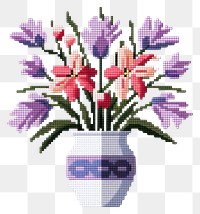 PNG  Cross stitch flower vase embroidery needlework graphics.
