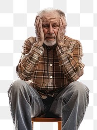 PNG Elderly person have a headache adult white background contemplation.