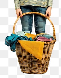 PNG Person holding laundry basket bag white background accessories.