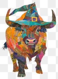 PNG Happy Bison celebrating Holloween wearing wizard hat art livestock drawing.