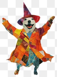 PNG Happy dog celebrating Holloween wearing wizard hat art drawing collage.